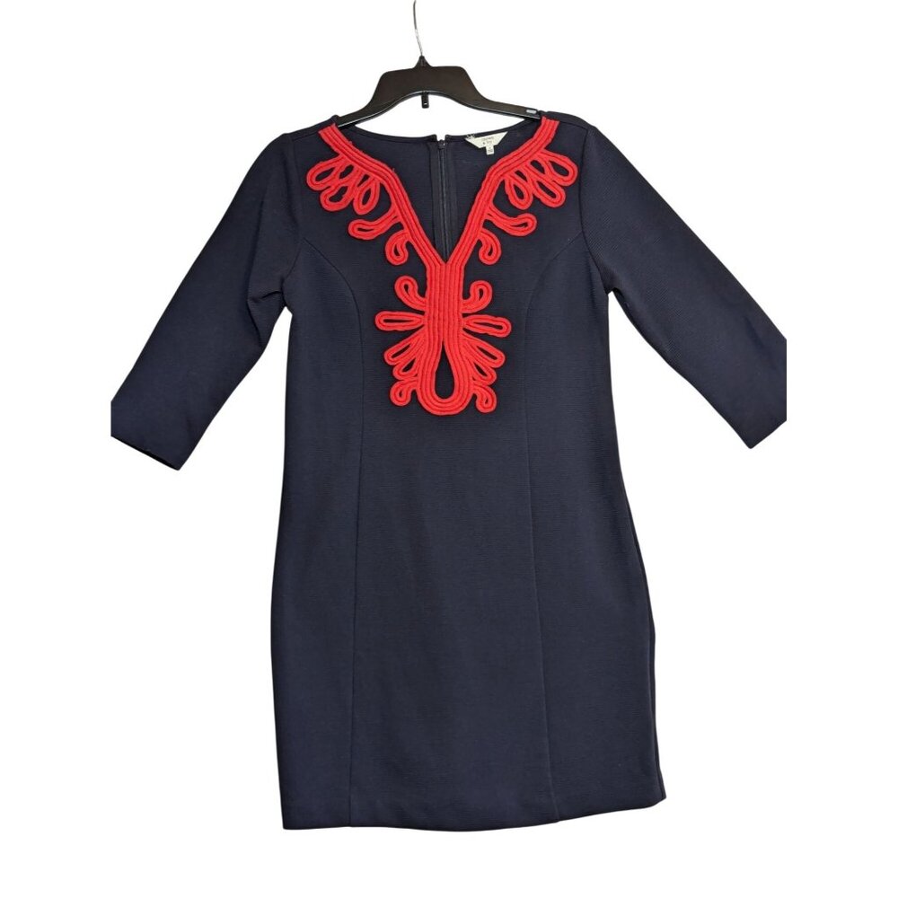Crown & Ivy Womens Navy & Pink Embroidered Dress Size S